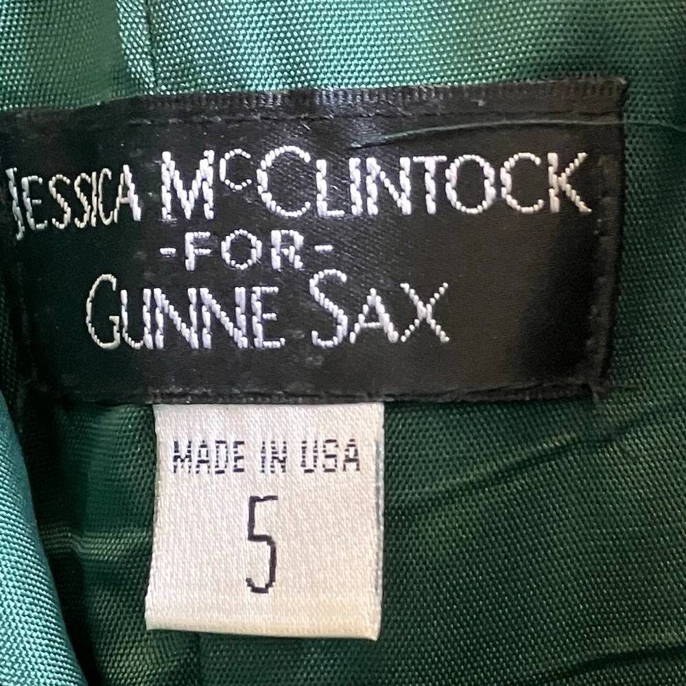Vintage Jessica McClintock Gunne Sax Cocktail Strapless Dress Emerald Green Sz 5